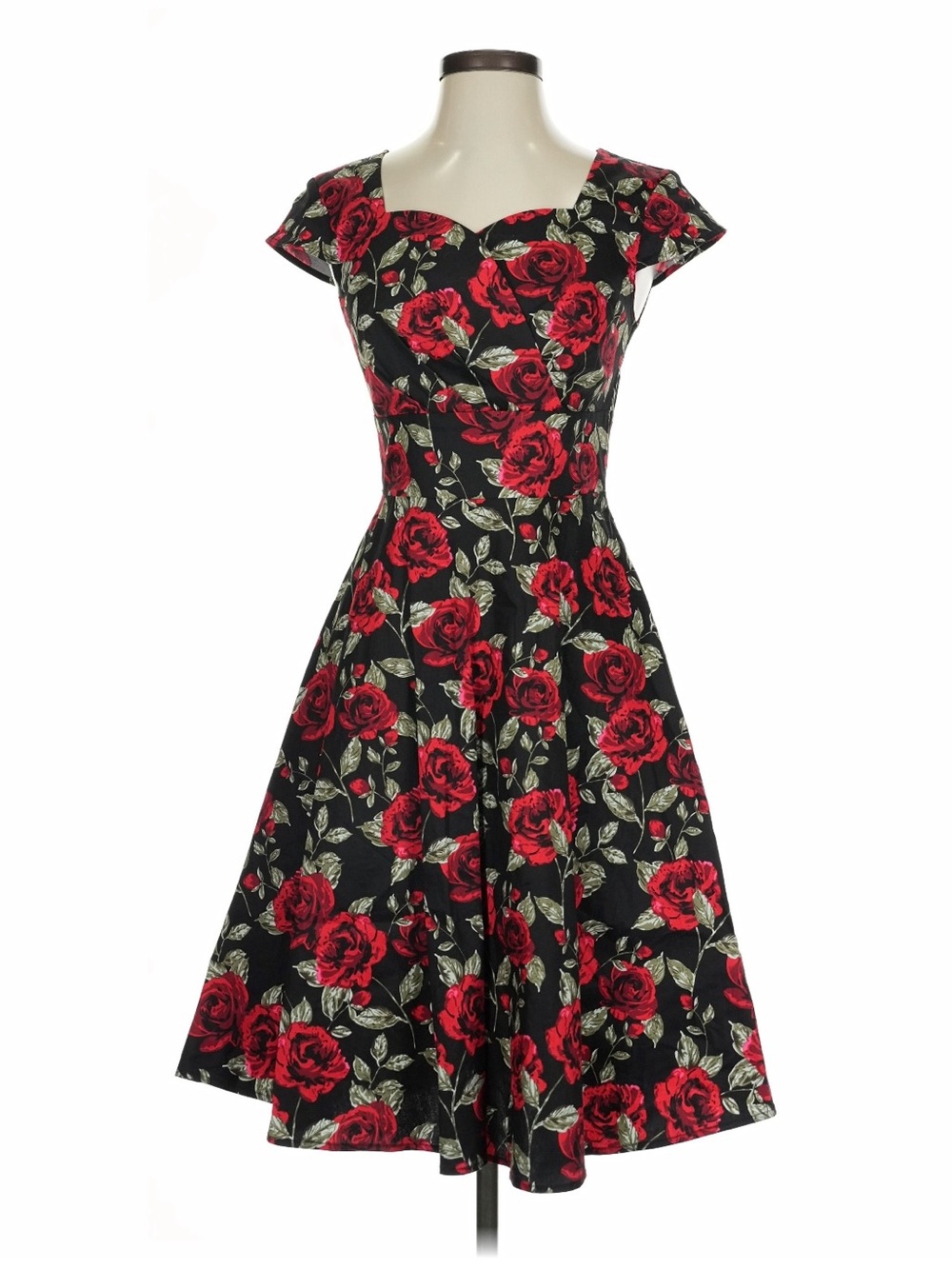 ROSE PRINT VINTAGE STYLE SWING DRESS, S
